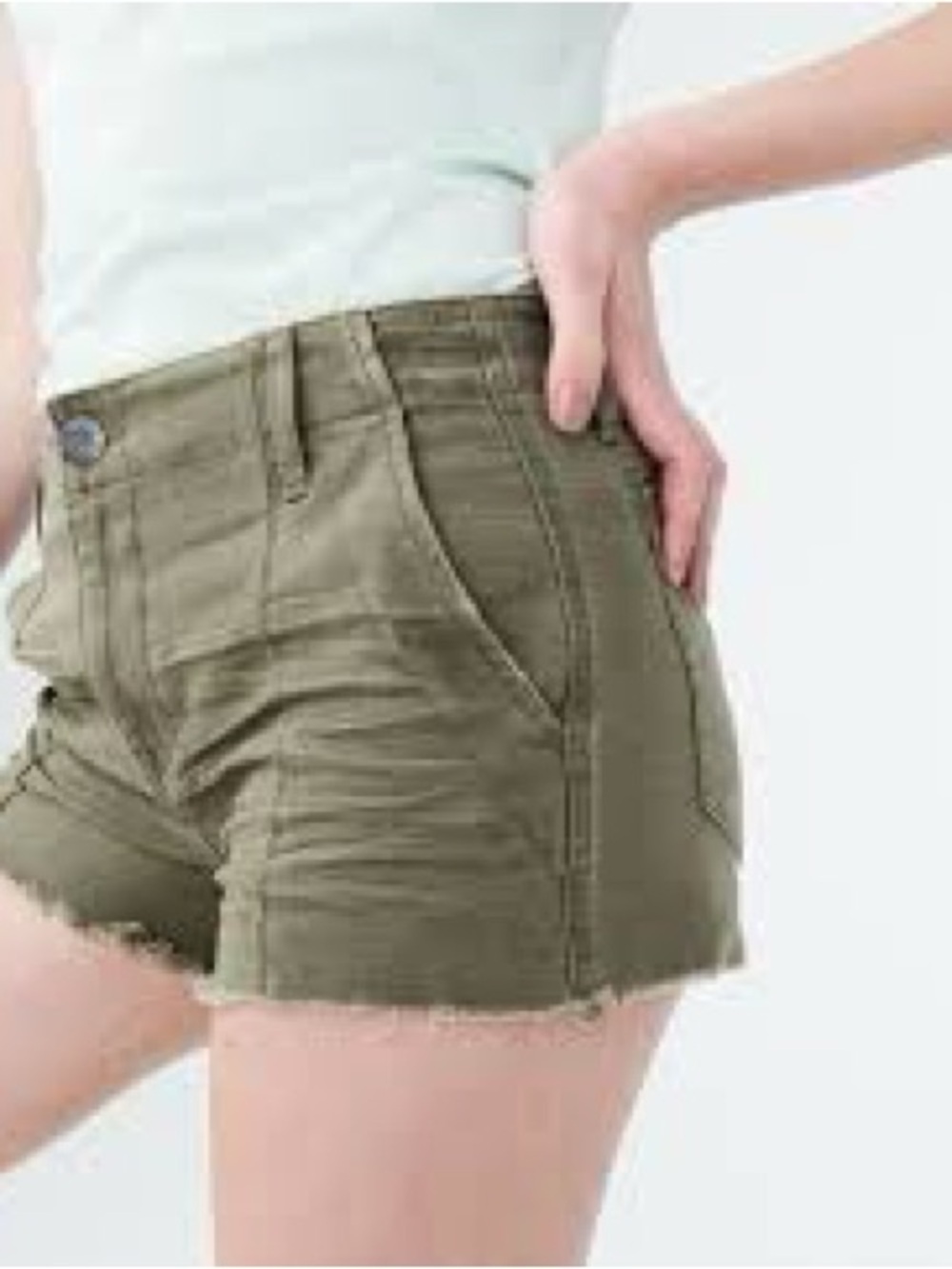 Olive Green High-Rise Denim Shorts